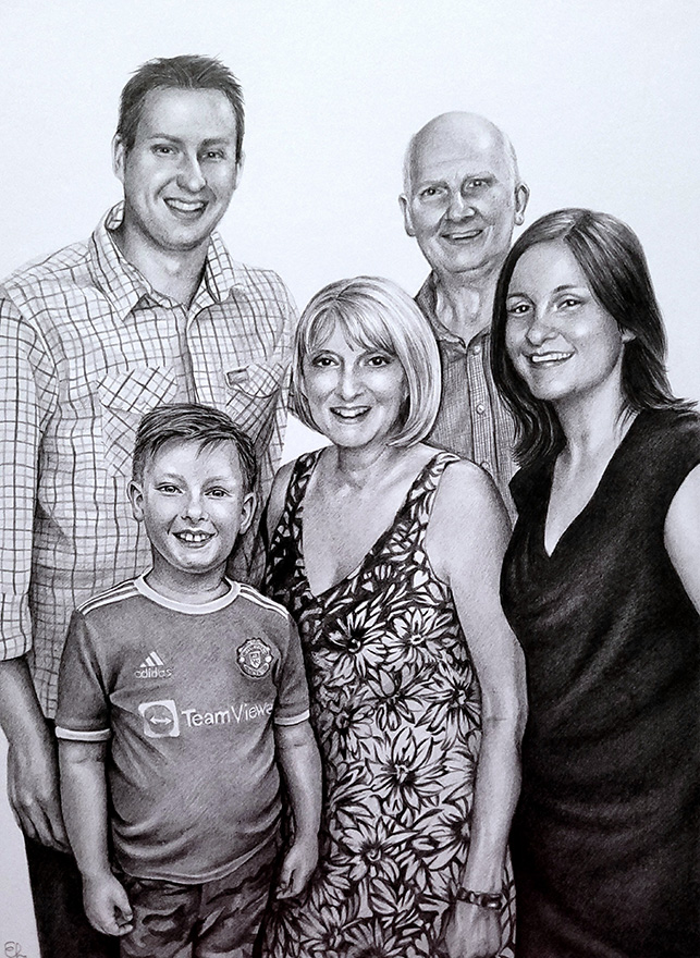Pencil drawing of a family