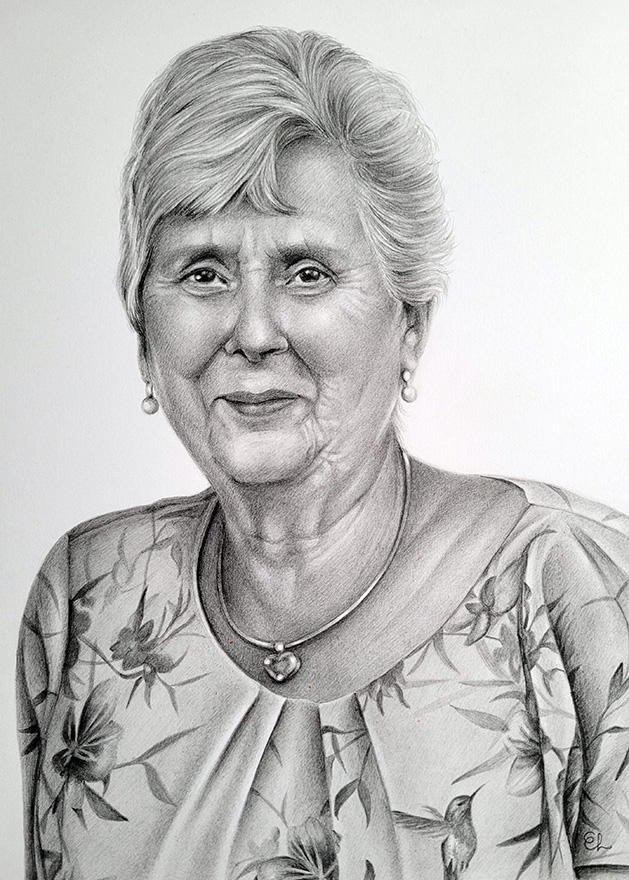 Pencil drawing of an older lady