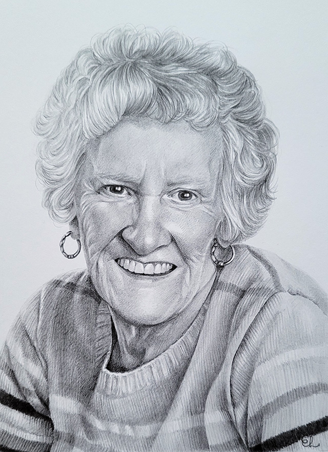 Pencil drawing of an older lady