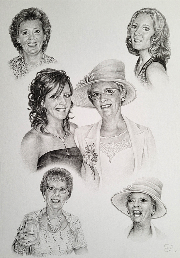 Mother and daughter montage in pencil