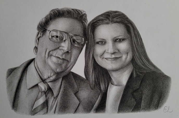 Father and daughter pencil drawing