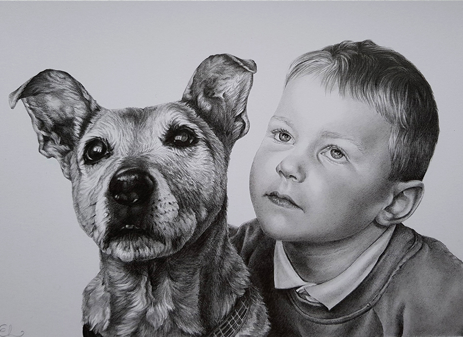 Dog & child drawing